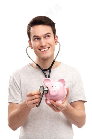 手拿储钱罐金币货币 理财保障商务金融财富增长主题