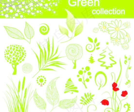 绿色花草树木矢量素材