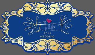 蓝色 金色边框婚礼主题logo设计