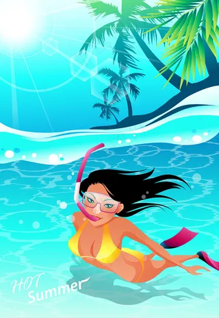 卡通潜水女士素材