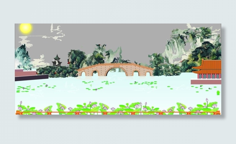 山水图片cdr矢量模版下载