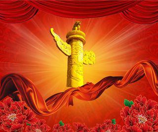 党建华表红绸背景