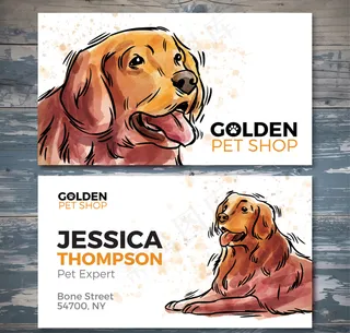 彩绘金毛犬宠物店名片