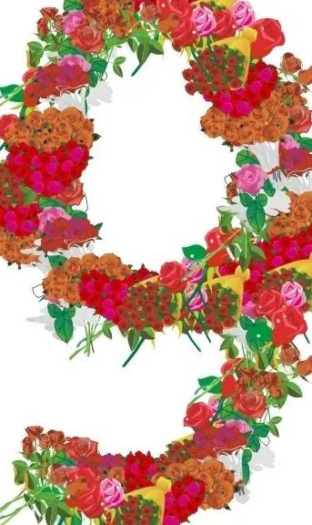 玫瑰花组成的数字9图片psd模版下载