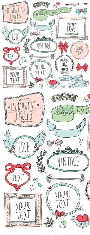 手绘彩色边框花边矢量素材