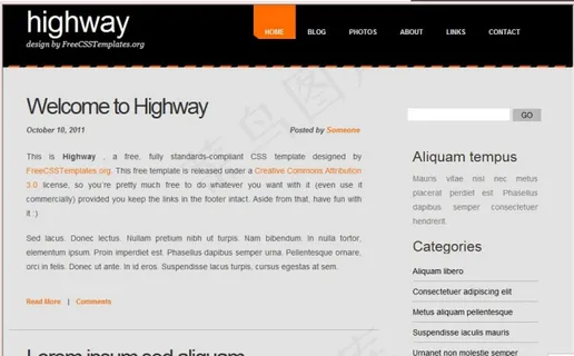 灰黑公路主题信息网页模板
