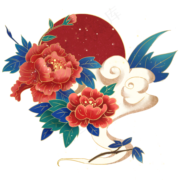 国潮复古中国风牡丹花