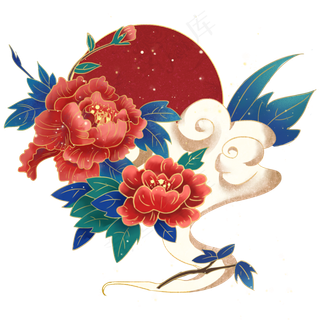 国潮复古中国风牡丹花