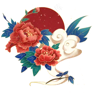 国潮复古中国风牡丹花