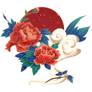 国潮复古中国风牡丹花