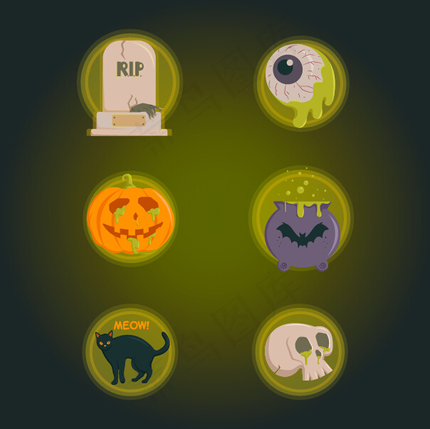6款圆形万圣节图标矢量素材