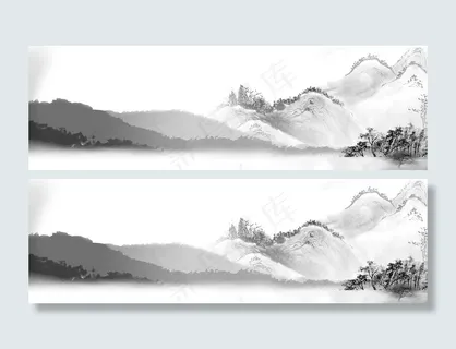 中国风水墨山水化妆品海报背景设计