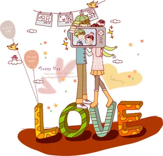 站在love立体字上的情侣