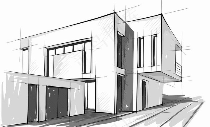 素描城市建筑 别墅图片eps,ai矢量模版下载