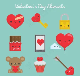 红色细节的情人节元素