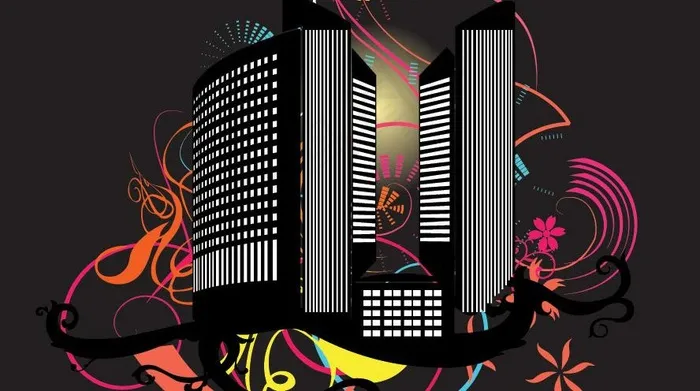 城市建筑梦幻花纹背景图片