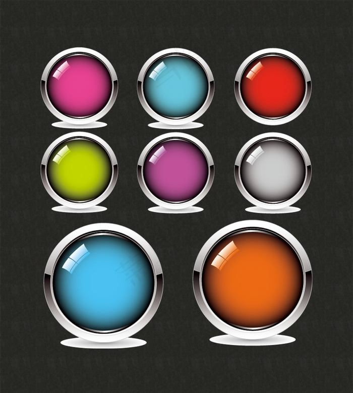 漂亮多彩水晶按钮图标设计