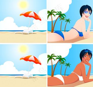 沙滩上的比基尼少女