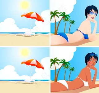 沙滩上的比基尼少女