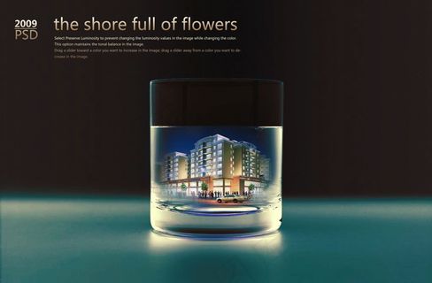 PSD杯中楼宇创意海报素材下载