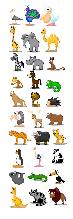 创意手绘卡通小动物陆地长颈鹿兔子马...