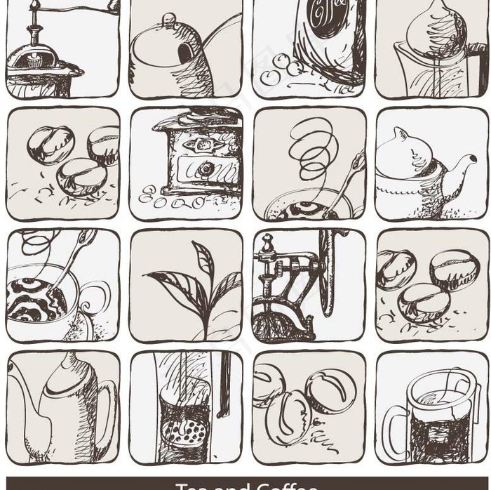 素描咖啡茶水图片eps,ai矢量模版下载