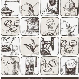 素描咖啡茶水图片