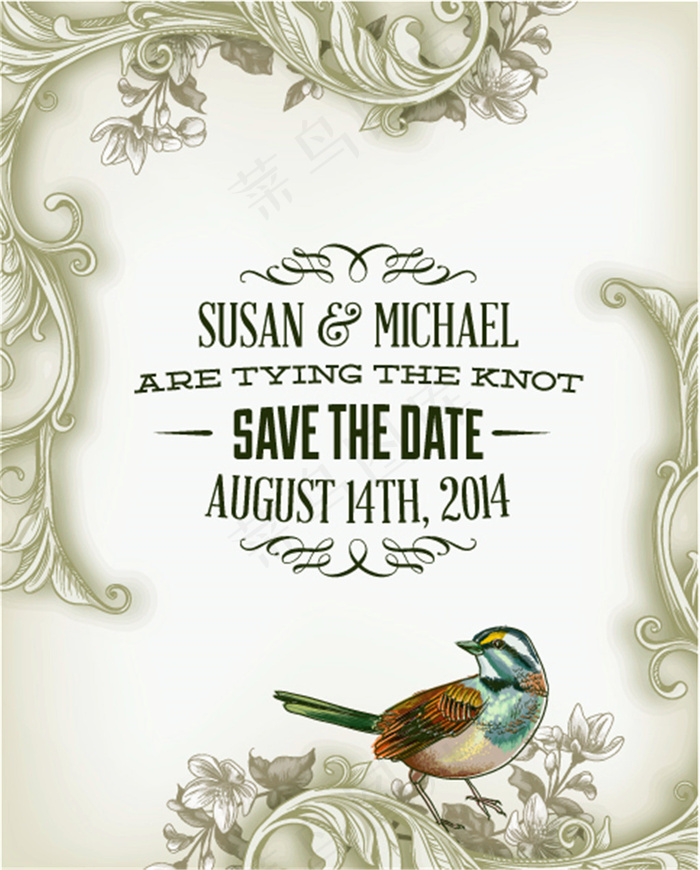 精美花边鸟图结婚纪念日背景图片