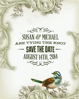 精美花边鸟图结婚纪念日背景图片