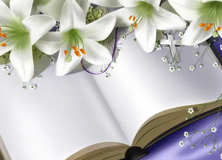 淡雅百合花与笔记本psd素材