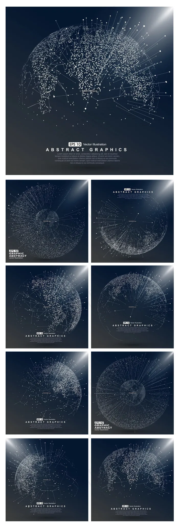 科技感数字地球点线放射矢量素材
