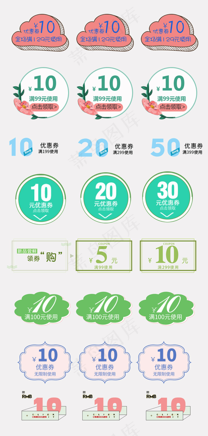 创意手绘卡通系列优惠券代金券