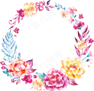 PNG免扣 唯美手绘水彩花环花朵 ...