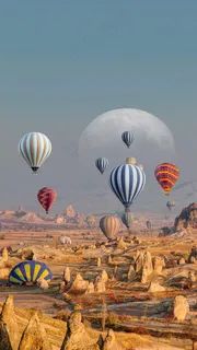 荒漠中的热气球高清摄影图片