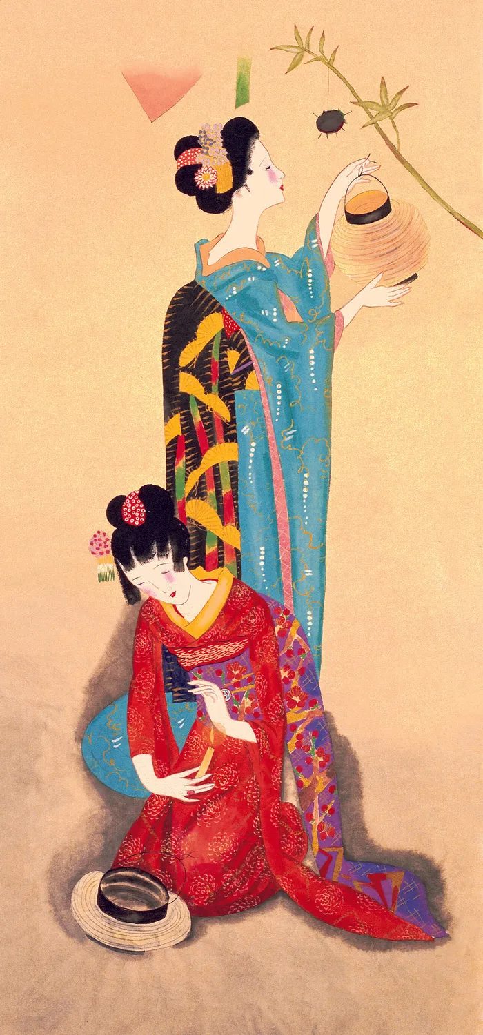 手提灯笼的东洋侍女