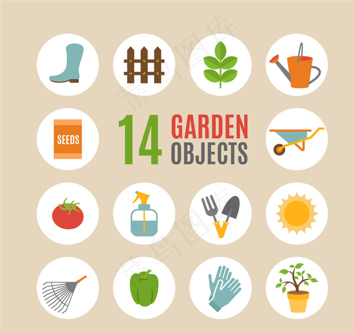 园艺工具图标矢量图图片