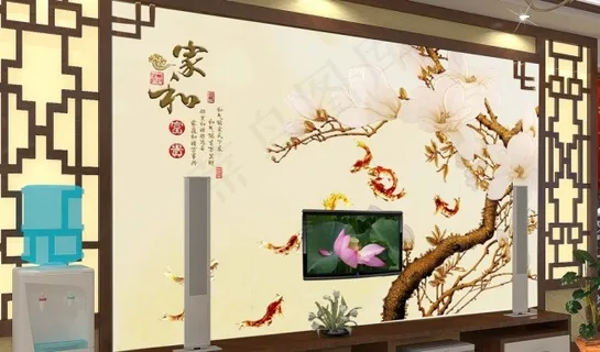 玉兰花电视背景墙图片