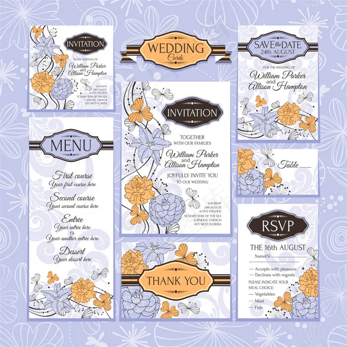 淡雅花朵婚礼卡片图片eps,ai矢量模版下载