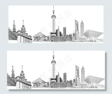 上海城市线稿矢量素材