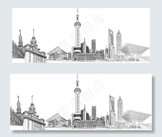 上海城市线稿矢量素材