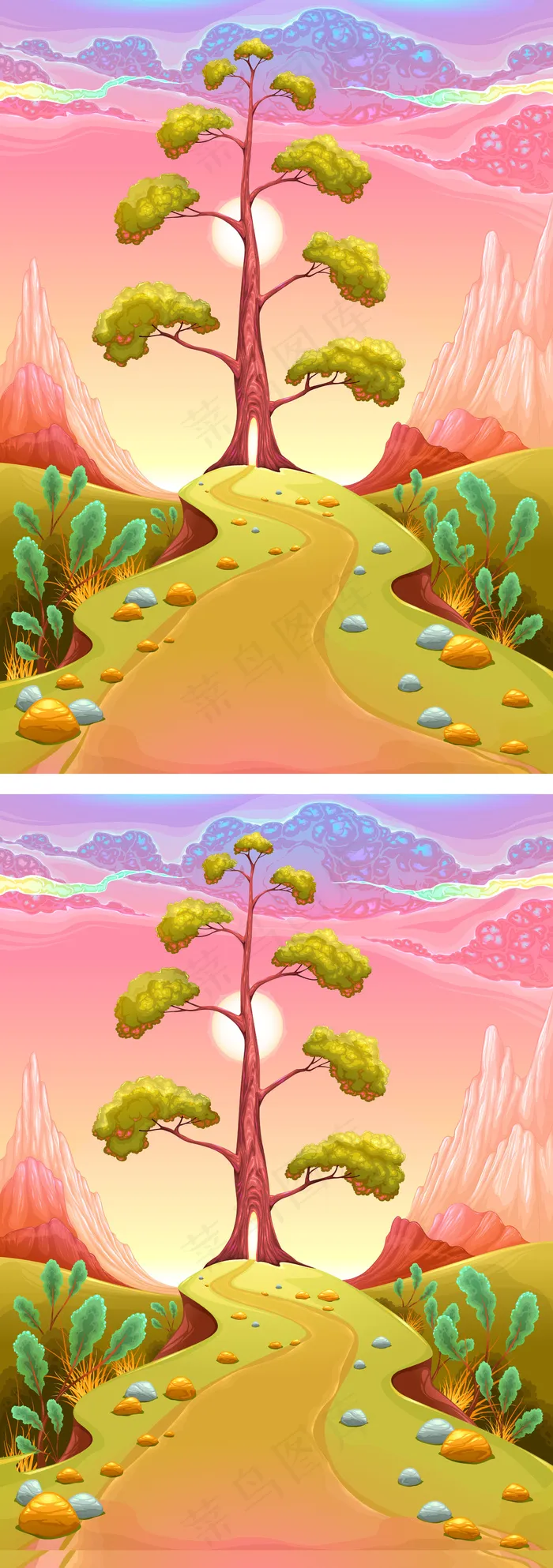 卡通大树背景矢量设计插画