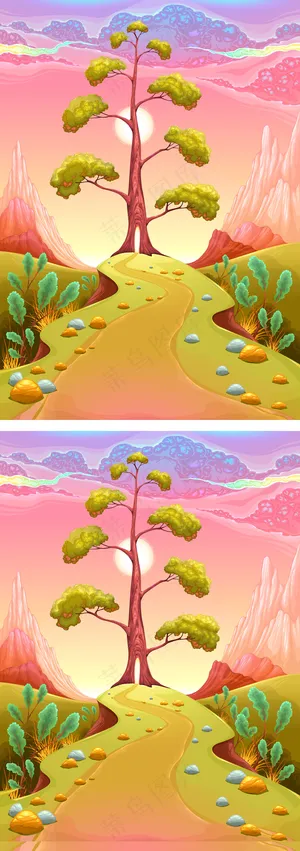 卡通大树背景矢量设计插画 卡通大树背景矢量设计插画