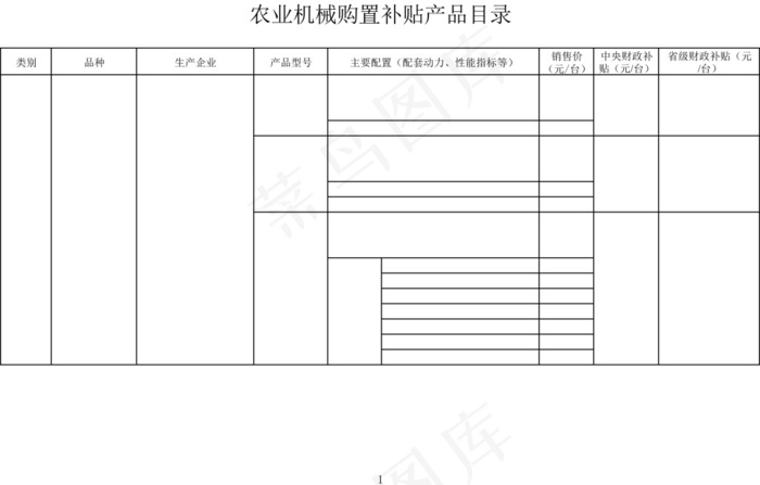 农业机械购置补贴产品目录表