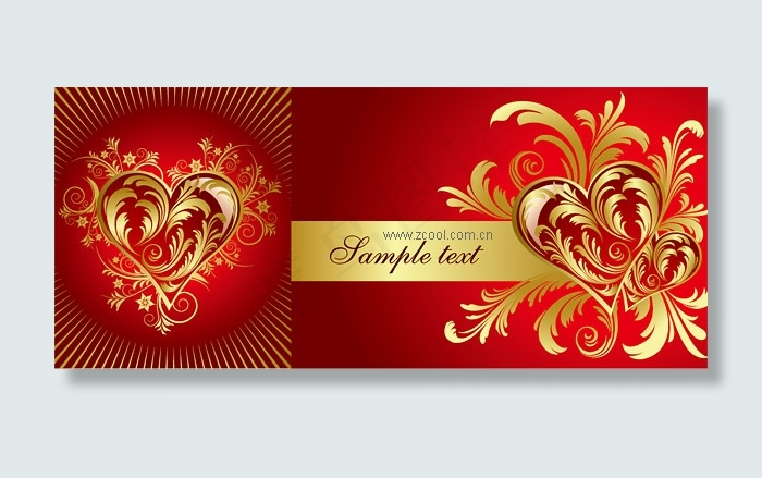 2个欧洲风格心形花纹矢量素材