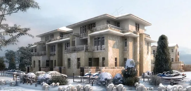 欧式别墅雪景图片