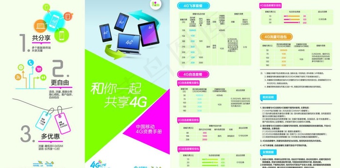 中国移动4g资费手册图片ai矢量模版下载