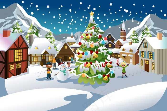 圣诞节场景插画矢量eps,ai矢量模版下载