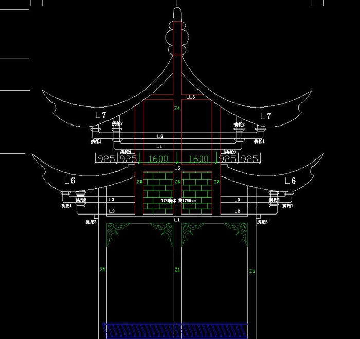 双层六角亭结构图