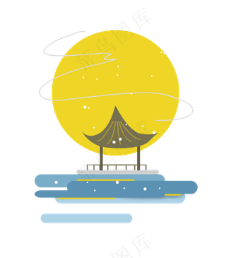 中秋节扁平中国风月亮和亭子中秋节扁平中国风月亮和亭子
