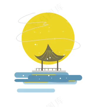 中秋节扁平中国风月亮和亭子中秋节扁平中国风月亮和亭子